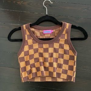 Brown checkered crop tank